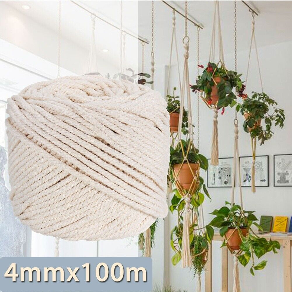 4Mmx100M Natural Cotton Rope Cord String Twisted Beige Craft Macrame Artisan AU