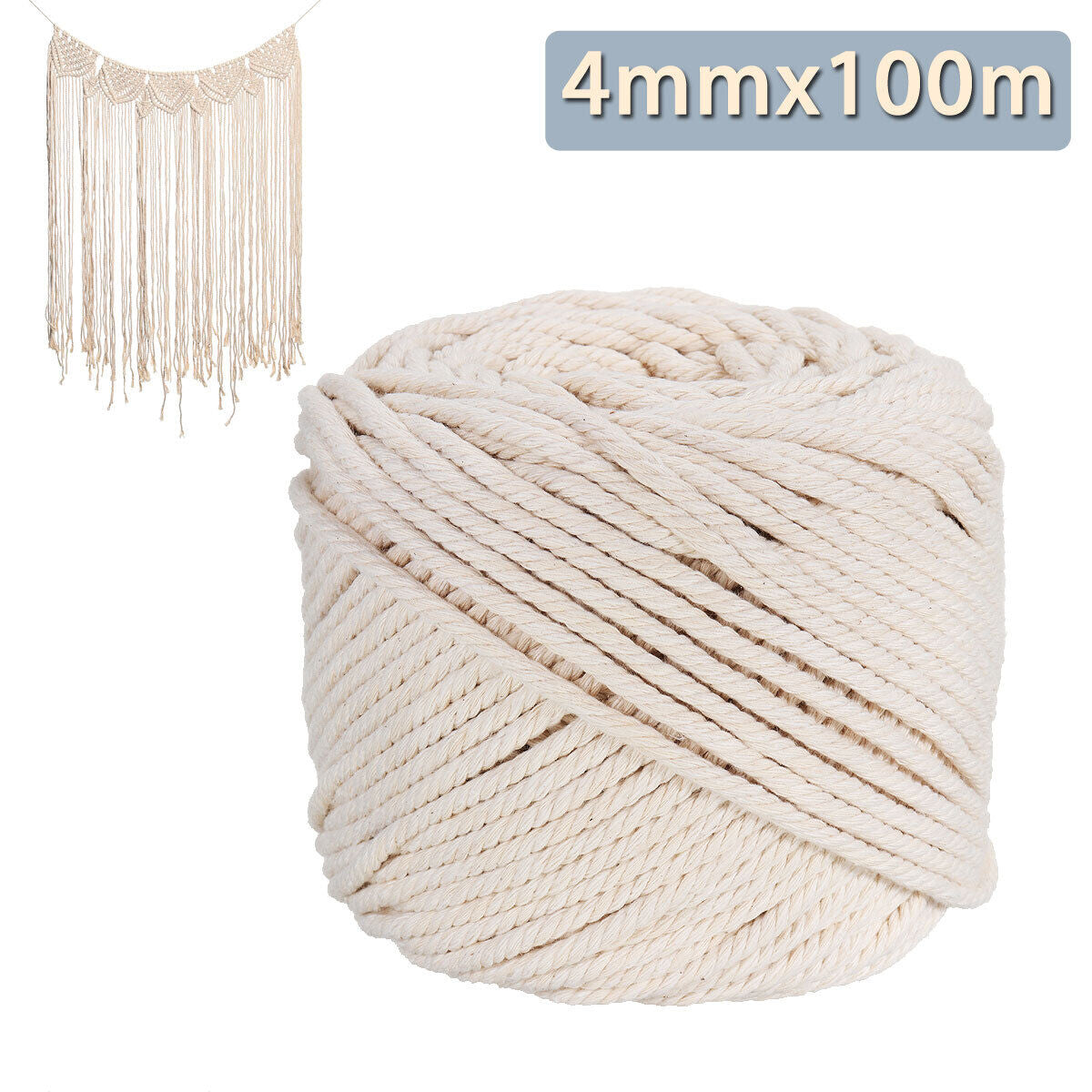 4Mmx100M Natural Cotton Rope Cord String Twisted Beige Craft Macrame Artisan AU