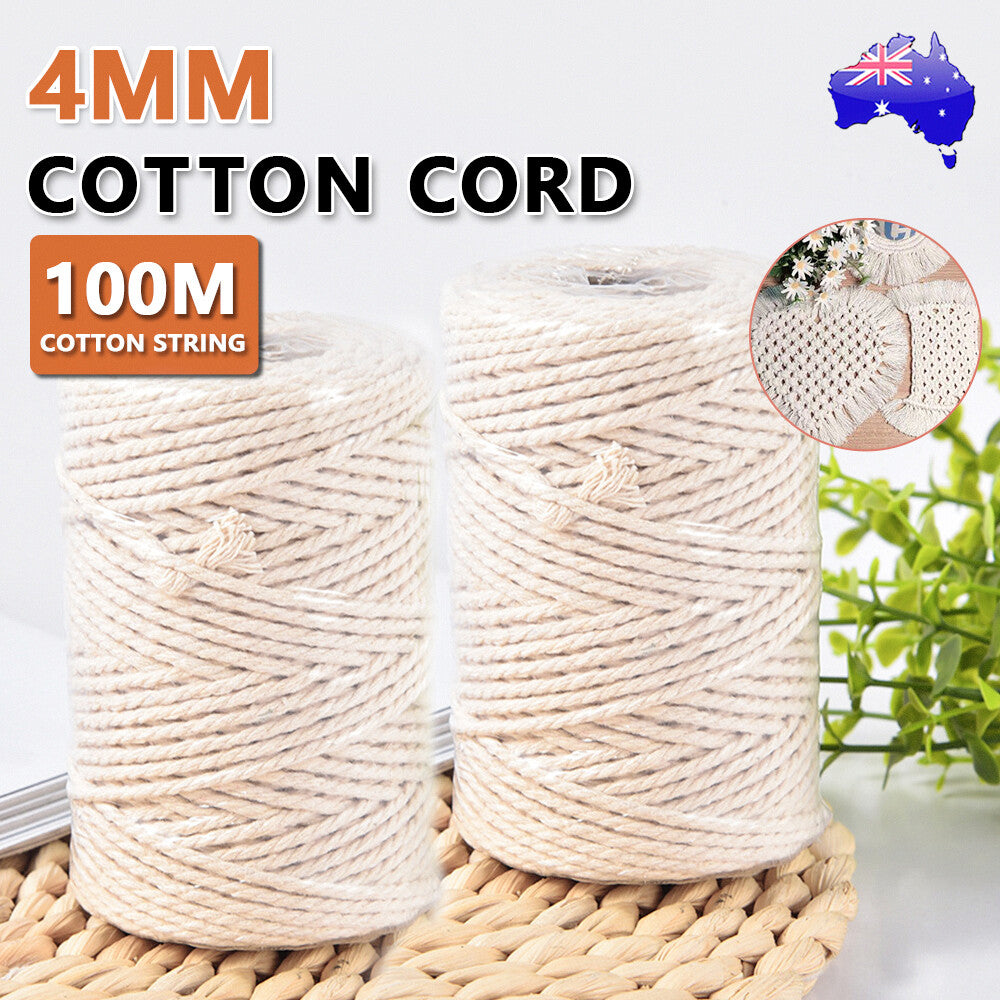 4Mmx100M Natural Cotton Rope Cord String Twisted Beige Craft Macrame Artisan AU